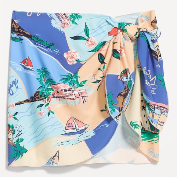 Old Navy Beach Scene Side-Tie Mini Swim Sarong - Picture 1 of 15